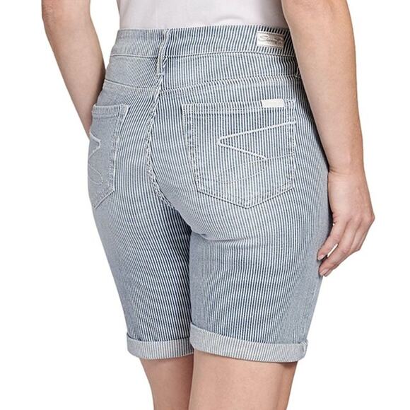 Seven7 NWT 9" Sunset Rolled Cuff Blue & White Stripe Stretch Bermuda Shorts - Picture 3 of 11